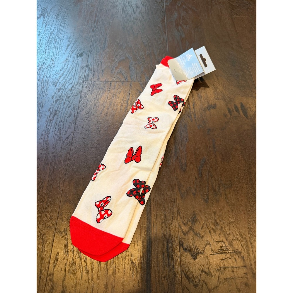 Disney Minnie Mouse Socks NWT White Red Polka Dot Bow One Size
